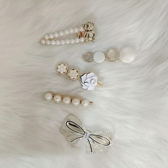 5pcs Pearl Hair Clip Set, Cute Minimalist Style, Plastic Material, Assorted Barrettes for Women, Fashion Hair Accessories for Updo, Bangs, and Hair Grips - Image 7