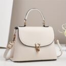 Minimalist Apricot Or Earthy Yellow Handbag with Adjustable Strap, Zipper Closure, Polyester Lining, No Pattern, No Printing, Edge Painted