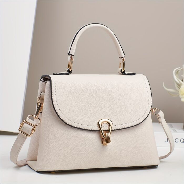 Minimalist Apricot Or Earthy Yellow Handbag with Adjustable Strap, Zipper Closure, Polyester Lining, No Pattern, No Printing, Edge Painted - Image 7