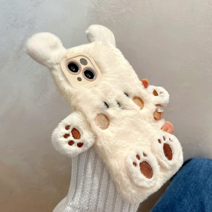 Adorable plush three-dimensional bear mobile phone case suitable for iPhone15ProMax 14 13 12 11 girls' simple niche full-coverage mobile phone protective case - Image 10