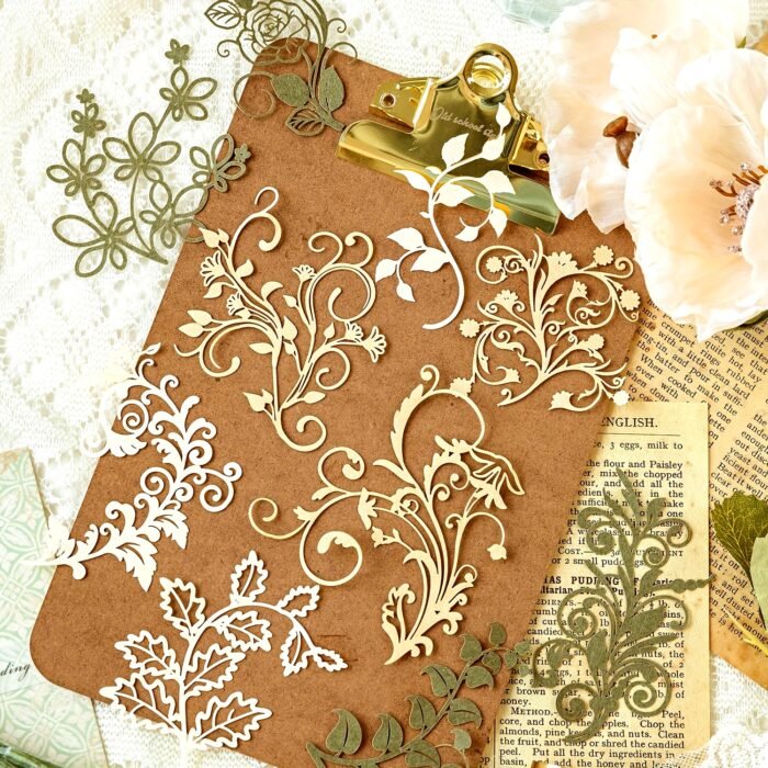 [Retro Floral] Scrapbooking Decorative Collage DIY Craft Material Paper | Pack of 10 sheets | Paper | Hollowed out base | Scrapbook magazine planning, decorative collage, DIY craft | Retro floral branch and leaf - Image 18