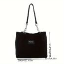 DISSEFA-TECH Corduroy Shoulder Bag for Women, Elegant Striped Tote with Removable PU Strap, Zipper Closure, Polyester Lined, Versatile for Daily Use and School - Ideal Valentine'S Gift