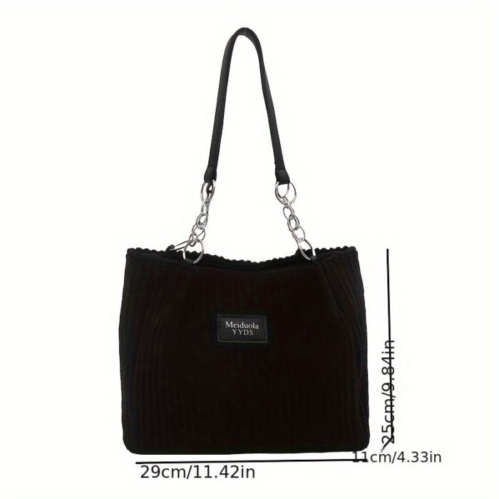 DISSEFA-TECH Corduroy Shoulder Bag for Women, Elegant Striped Tote with Removable PU Strap, Zipper Closure, Polyester Lined, Versatile for Daily Use and School - Ideal Valentine'S Gift - Image 4
