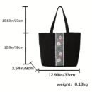 1pc Large Capacity Canvas Tote Bag - Fashionable White Shoulder Bag with Floral Embroidery, Durable Zippers, Ideal for Commuting, Travel, and, Commuting Bag|Floral Embroidery Bag|Durable Zippers