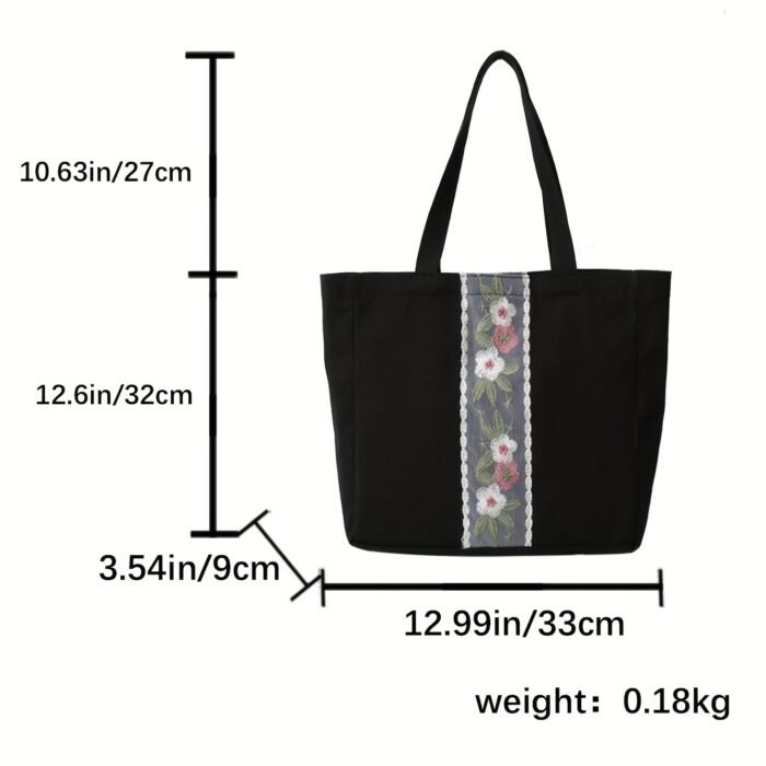 1pc Large Capacity Canvas Tote Bag - Fashionable White Shoulder Bag with Floral Embroidery, Durable Zippers, Ideal for Commuting, Travel, and, Commuting Bag|Floral Embroidery Bag|Durable Zippers - Image 4