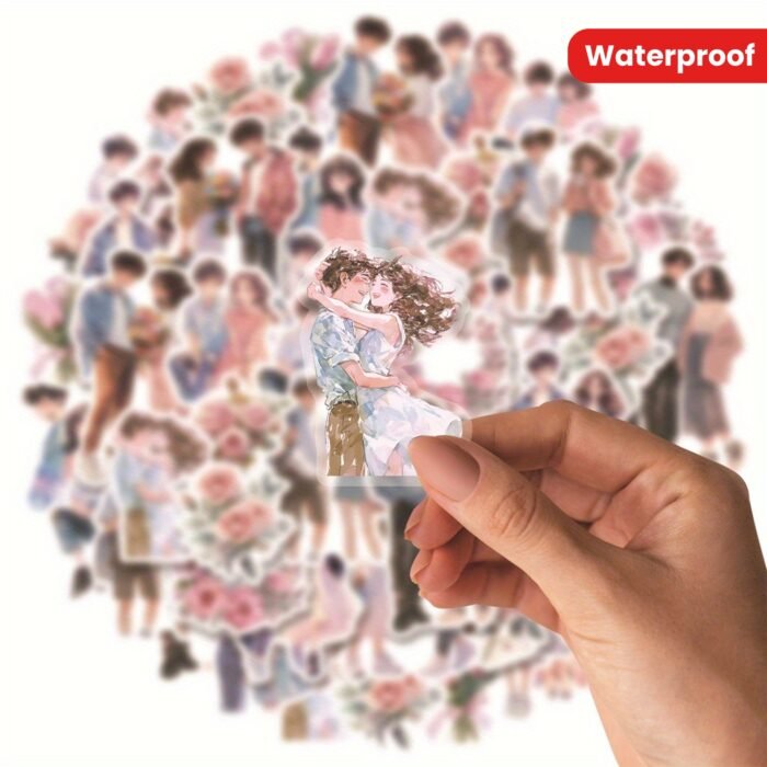 Etori Romantic Couple Stickers - 30 pcs (15 Designs x 2), PET Waterproof Reusable Stickers for Scrapbooking, Crafting, Laptops & Phones, Assorted Love-Themed Irregular Shapes, Suitable for Ages 14+ - Image 12