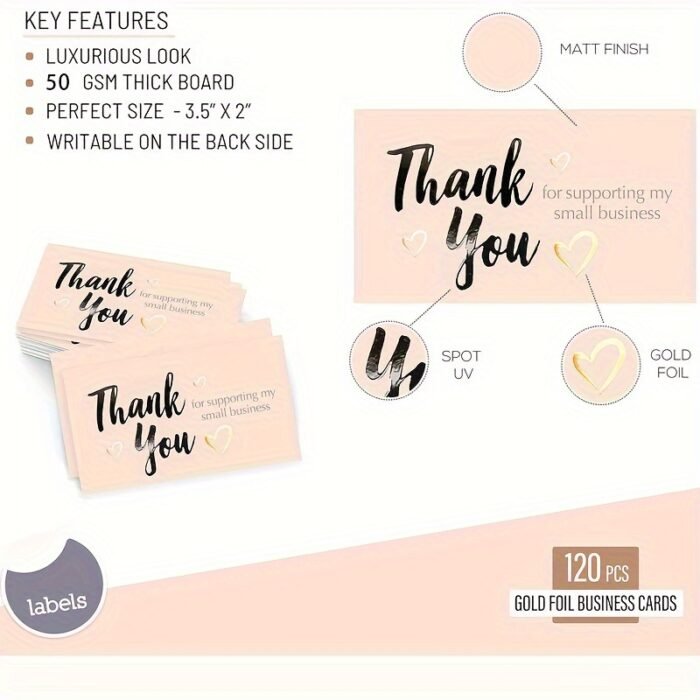 50-Pack Thank You for Supporting My Small Business Cards, 8.89x5.08 cm, Golden Foil Accents, Business Appreciation Notes for Online Retail, Small Business, Customer Pack Inserts, Office Supplies - Image 4