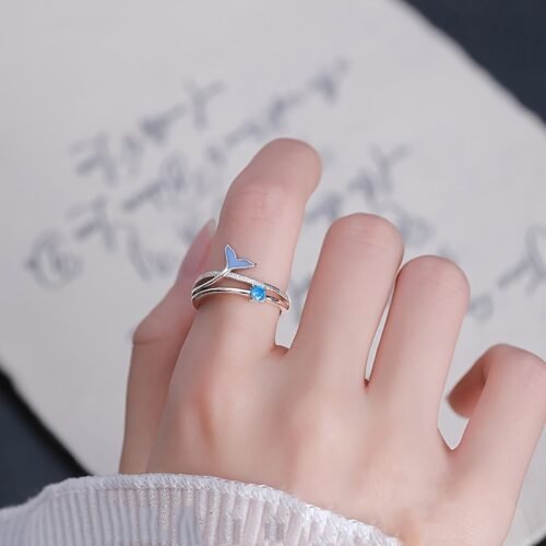 Adjustable Dolphin Tail Enamel Ring with Synthetic Zirconia - White Golden-Plated Copper Women's Jewelry, December Birthstone Gift for Valentine’s Day, Summer Casual & Year-Round Wear, Dolphin Jewelry, Twisted Band Design, Holiday Accessory, Stylish Accessory, Durable Jewelry, Fashion Jewelry, Fashion Enthusiasts