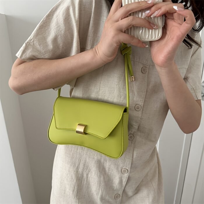 2025 Trendy Women's Synthetic Leather Handbag - Minimalist Top Handle Tote with Golden Clasp Closure, Versatile Shoulder Bag for Work & Casual, Durable Oil-Edged Seams, Available in Black/White/Khaki/Brown/Green