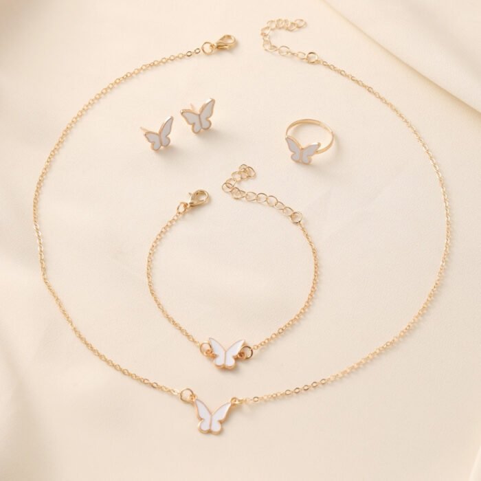 4pcs Elegant Butterfly Jewelry Set for Women, Cute Alloy Necklace, Ring, Earrings, Bracelet, Versatile Fashion Accessories for All Occasions, Gift-Ready - Image 3