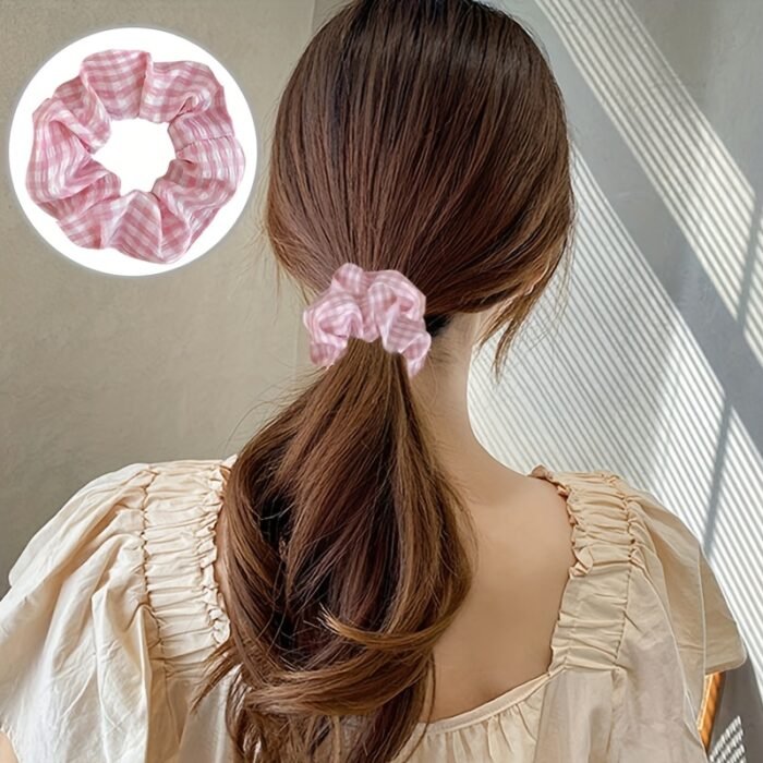 8pcs Elegant Pink & White Check & Floral Hair Ties - Soft Fabric, Non-Slip, Perfect for Buns & Pigtails, Ideal Gift Set for Women, Everyday Hair Accessories | Check Pattern Ties | Elastic Headbands, Hair Accessories Set - Image 10