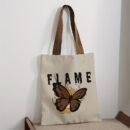 Brown Butterfly Letter Element Pattern Tote Bag, Multifunctional Handbag, Letter Printed Canvas Shopping Bag