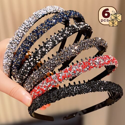 6pcs Lemon Loveo Sparkling Rhinestone Hairbands - Non-Slip, Teeth Grip Headbands for Girls - Perfect Fashion Accessory & Gift