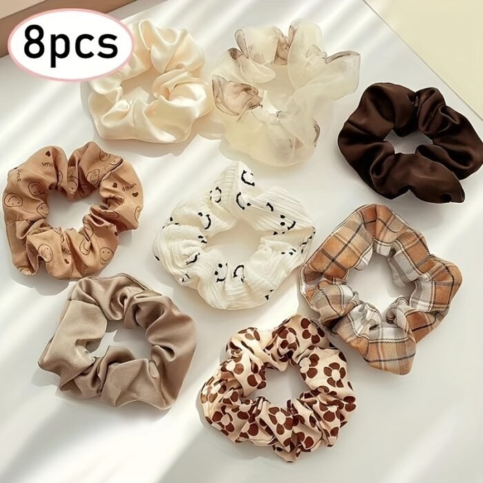 8pcs/set Stylish Women's Hair Ring Set, Multi-color and Style Combination Set, with Sweet Fashionable Fabric Headband, Stylish and Versatile Multifunctional High Elastic Hair Rope, Multifunctional Ponytail Hair Ring, Suitable for All Seasons, It Is A Perfect Holiday Gift, Wedding Hair Accessories - Image 11