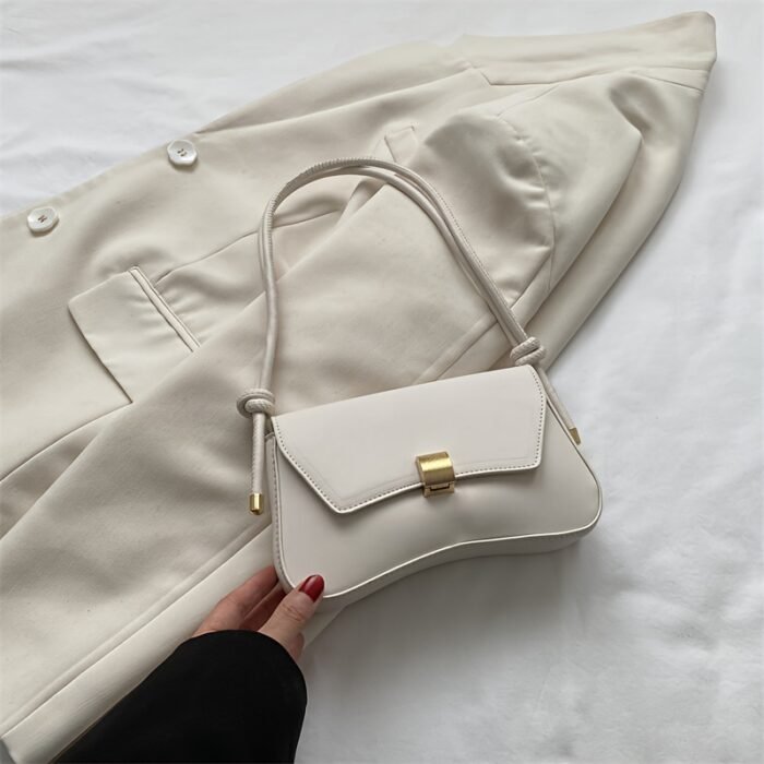 2025 Trendy Women's Synthetic Leather Handbag - Minimalist Top Handle Tote with Golden Clasp Closure, Versatile Shoulder Bag for Work & Casual, Durable Oil-Edged Seams, Available in Black/White/Khaki/Brown/Green - Image 12