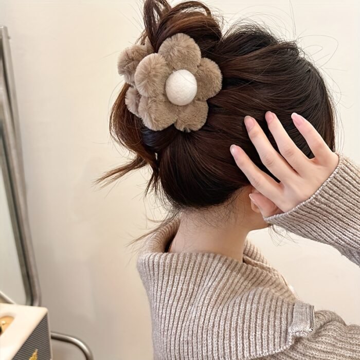 2pcs Plush Flower Hair Clips - Soft Fluffy Faux Fur Floral Hair Accessories for Women, Brown & Beige, Lightweight Non-Slip Hairpins for Everyday & Special Occasions, Accessories for Hair, Faux Fur Accessory - Image 7
