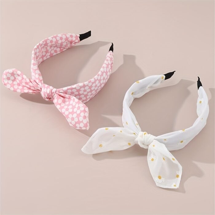 2pcs Cute Pink Strawberry & Floral Bunny Ear Headbands for Girls - Sweet, Versatile Hair Accessories with Bow Detail - Image 11