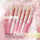 6-Pack Butterfly & Rose Flower Retractable Gel Pens, 0.5mm Fine Point, Black Ink, Durable Plastic, No Feathering, Ideal for School, Office, Home Stationery, Perfect Gift for Girls and Boys