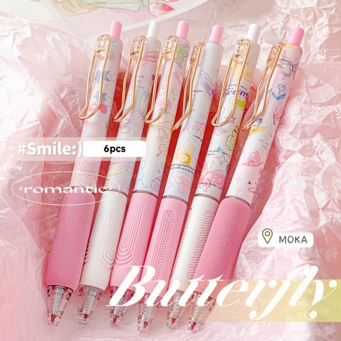 6-Pack Butterfly & Rose Flower Retractable Gel Pens, 0.5mm Fine Point, Black Ink, Durable Plastic, No Feathering, Ideal for School, Office, Home Stationery, Perfect Gift for Girls and Boys - Image 6