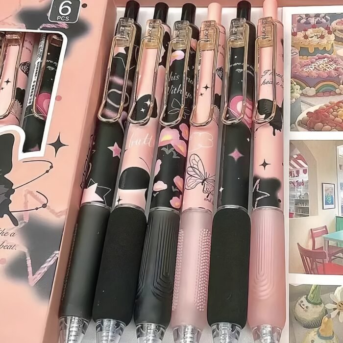 6-Pack Butterfly & Rose Flower Retractable Gel Pens, 0.5mm Fine Point, Black Ink, Durable Plastic, No Feathering, Ideal for School, Office, Home Stationery, Perfect Gift for Girls and Boys - Image 9