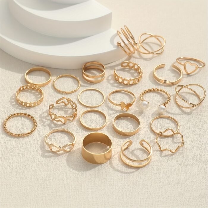 22pcs Fashion Stacking Rings Trendy Heart/ Infinity/ Butterfly/ Chain Design Mix And Match For Daily Outfits Party Accessories For Sweet Cool Girls - Image 10