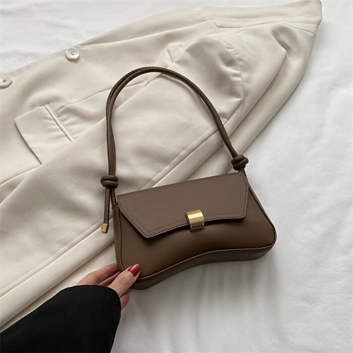 2025 Trendy Women's Synthetic Leather Handbag - Minimalist Top Handle Tote with Golden Clasp Closure, Versatile Shoulder Bag for Work & Casual, Durable Oil-Edged Seams, Available in Black/White/Khaki/Brown/Green - Image 14