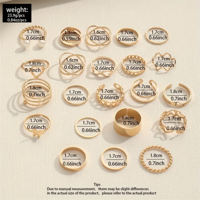 22pcs Fashion Stacking Rings Trendy Heart/ Infinity/ Butterfly/ Chain Design Mix And Match For Daily Outfits Party Accessories For Sweet Cool Girls - Image 7