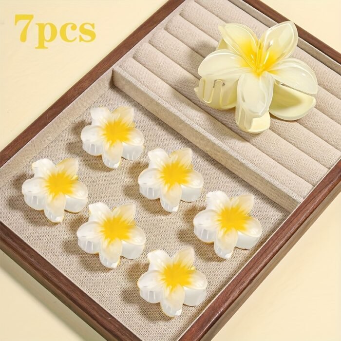 7pcs Minimalist Floral Hair Clip Set, Gradient Jelly Cute Clips, Large Non-Slip Scrunchie and Multifunctional Bangs Side Egg Lace Clips, Essential for Beach Vacation Swimming - Image 11
