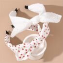 2pcs Cute Pink Strawberry & Floral Bunny Ear Headbands for Girls - Sweet, Versatile Hair Accessories with Bow Detail
