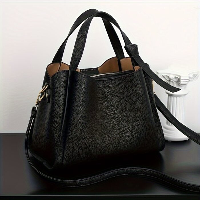 Lightweight PU Leather Fashion Shoulder Bag for Women - Adjustable Crossbody Handbag with Secure Zip Closure, Solid Color Design, Polyester Lining, Chic Bucket Style, Versatile Occasion Accessory, Baigou Crafted - Image 11