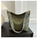 1pc Bohemian Style Large Capacity Women'S Shoulder Bag, Vintage Wide Strap Crossbody Bag, Casual Commuter Bag, Ideal for Easter, Mother'S Day, Casual Commuter Bag|Bohemian Style Bag|Zipper Closure Bag