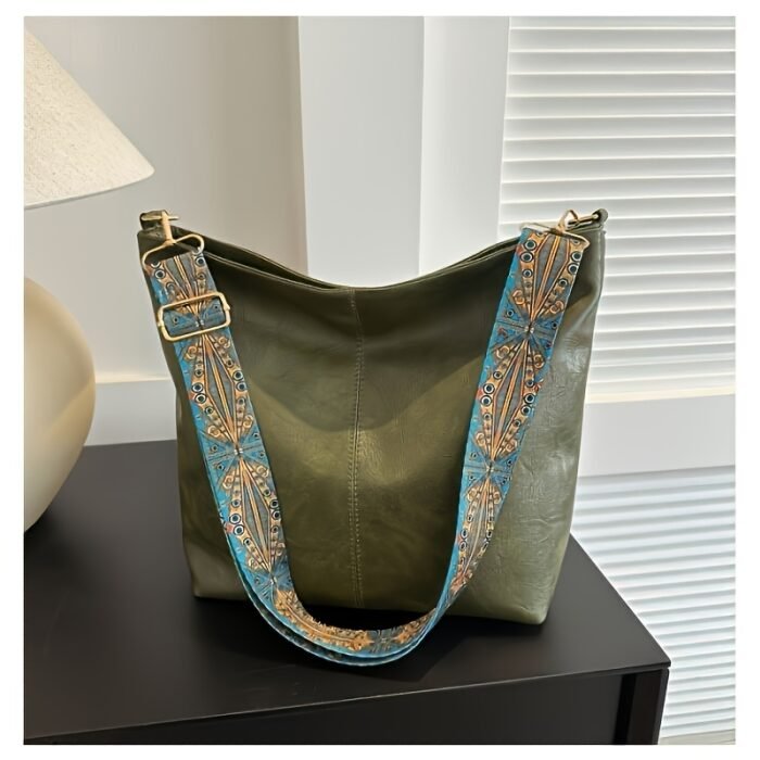 1pc Bohemian Style Large Capacity Women'S Shoulder Bag, Vintage Wide Strap Crossbody Bag, Casual Commuter Bag, Ideal for Easter, Mother'S Day, Casual Commuter Bag|Bohemian Style Bag|Zipper Closure Bag - Image 7
