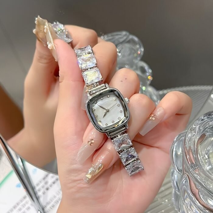 Sparkling Rhinestone Square Women's Watch with Alloy Strap & Crescent Moon Clasp - Quartz Movement Casual Luxury Wristwatch for Everyday Elegance, Elegant Timepiece, Rhinestone Embellishments - Image 6