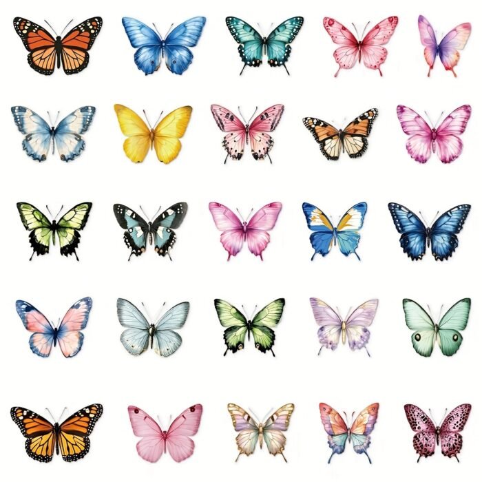 [Waterproof Stickers] 50pcs Vibrant Butterfly Stickers | Waterproof PET Adhesive | For Laptops, Scrapbooks, DIY Projects, Skateboards, Guitars, Helmets & Mugs | By YWWBLD - Image 9