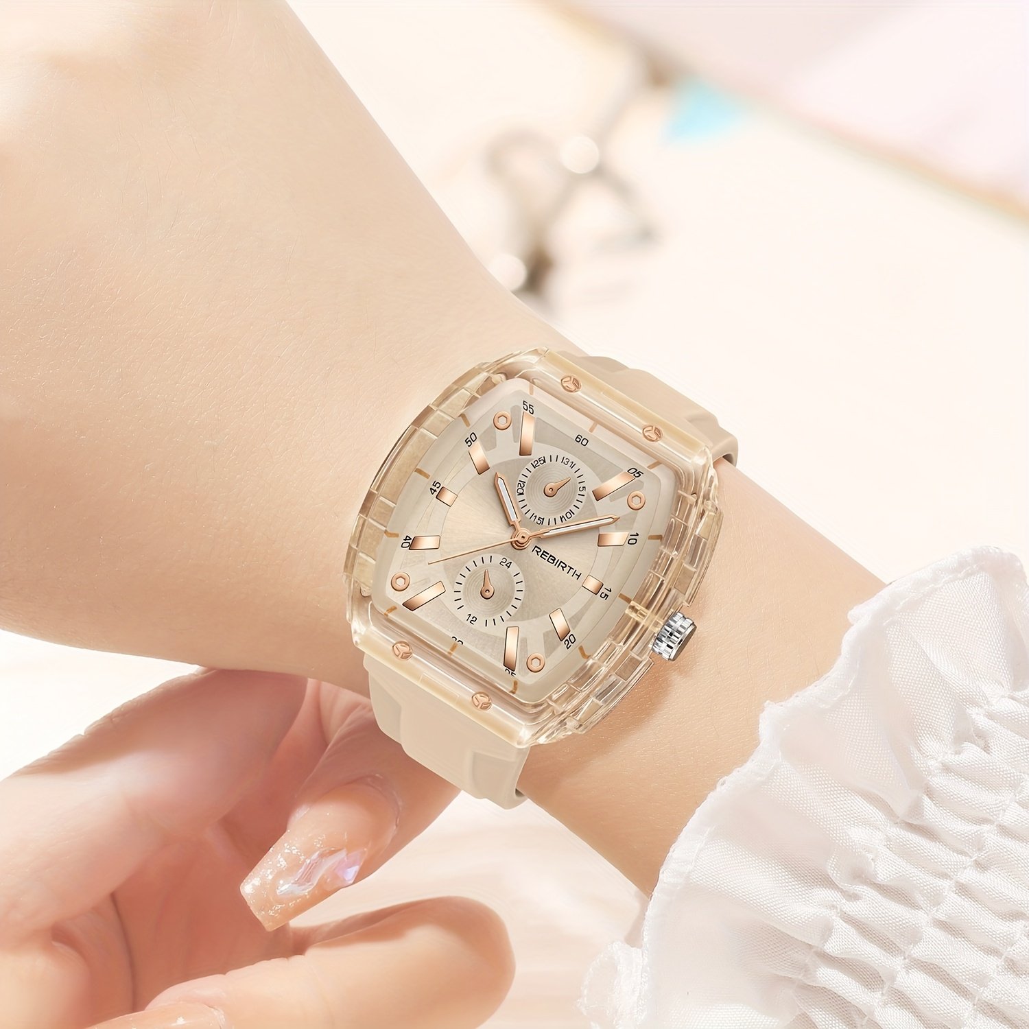 Elegant Women'S Quartz Watch with Blue Silicone Strap, Tortoiseshell Dial & Golden-Tone Accents - Versatile Casual to Formal Wea