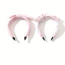 2pcs Cute Pink Strawberry & Floral Bunny Ear Headbands for Girls - Sweet, Versatile Hair Accessories with Bow Detail