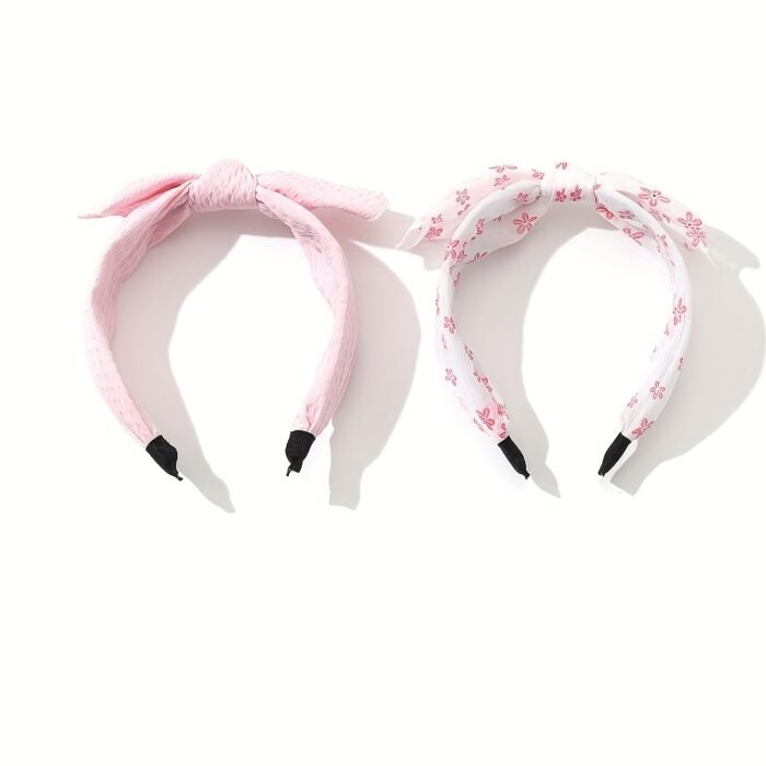 2pcs Cute Pink Strawberry & Floral Bunny Ear Headbands for Girls - Sweet, Versatile Hair Accessories with Bow Detail - Image 13