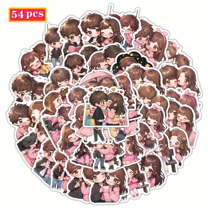 54pcs Cute Love Couple Waterproof Vinyl Stickers - Romantic Decor for Laptops, Glasses, Water Bottles & Notebooks - Reusable, Mixed Colors, Perfect Gift for Him & Her - Image 10