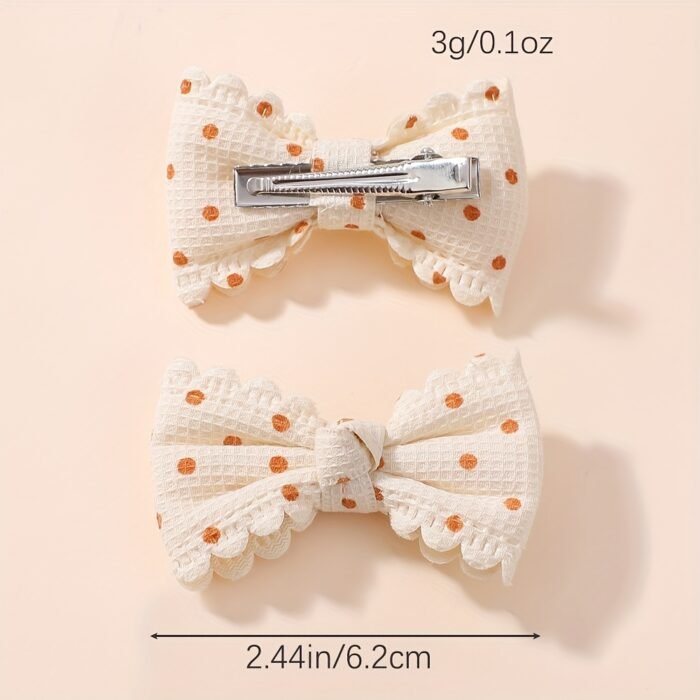 6pcs Bohemian Cream Polka Dot Bow Hair Clips - Soft Polyester, Fashionable and Gentle for Girls, Perfect for Parties, Gatherings, and Casual Attire, Party Hair Accessories|Playful Bow Design|Soft Texture Clips, Cute Hair Accessorie - Image 7