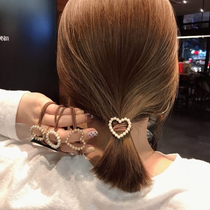Korean Dongdaemun-Inspired Women'S Hair Ties with Pearl and Golden Accents - Cute, Minimalist Love Heart Design, Perfect for Long Hair, Stylish Hair Accessories|Minimalist Hair Ties|Pearl Hair Ties - Image 8