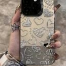 Radium Black and White Silvery Love Heart Metal Pattern Design Mobile Phone Case for iPhone16/16plus/16pro/16promax/iPhone 15/15Plus/15Pro/15ProMax, 14/14Plus/14Pro/14ProMax, 13/13Pro/13ProMax, 12/12Pro/12ProMax, 11/11/11Pro Max/7/8/X/XS - Anti-fouling, Fashionable, Trendy
