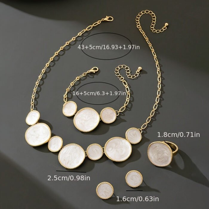 Four-Piece Women's Jewelry Set: Pure White Geometric Pendant Necklace, Bracelet, Ring, and Earrings - Image 6