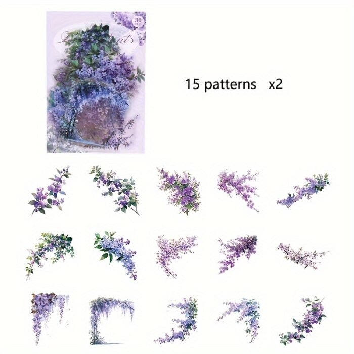30-Pack Plant Floral Branch PET Decorative Stickers, Mixed Color Self-Adhesive Plastic Craft Embellishments with Crystal Accents, Glossy Finish, Irregular Shapes for Scrapbooking and Journaling - Image 14