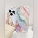 Colorful Marble Pattern TPU Full Coverage Cream Phone Case, Compatible with Apple iPhone 16/15/14/13/12/11/XS/X/7/8/Mini/Pro/Plus/Pro Max Protective Cover