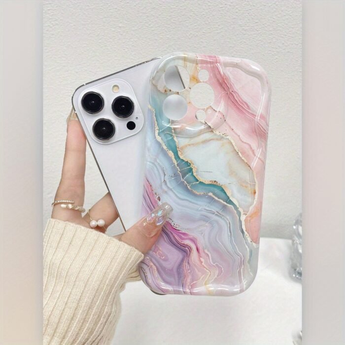 Colorful Marble Pattern TPU Full Coverage Cream Phone Case, Compatible with Apple iPhone 16/15/14/13/12/11/XS/X/7/8/Mini/Pro/Plus/Pro Max Protective Cover - Image 4