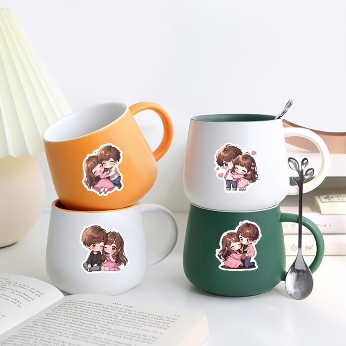 54pcs Cute Love Couple Waterproof Vinyl Stickers - Romantic Decor for Laptops, Glasses, Water Bottles & Notebooks - Reusable, Mixed Colors, Perfect Gift for Him & Her - Image 3