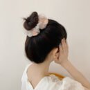 Korean-Inspired Floral Embroidered Hairband - Organza & Mesh Hair Accessory with Blue/White/Pink Flowers, Elastic Comfort Fit for Women, Casual & Formal Events, Formal Event Accessory | Floral Hairband | Soft Texture, Hair Accessories
