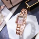 Elegant Rhinestone Ladies Square Watch - Minimalist Luxury Quartz Wristwatch with Golden-Tone Alloy Band, Sparkling Accents & Shock-Resistant Design for Everyday Casual or Formal Wear, Stylish Wristwatch | Modern Accessory | Shockresistant Timepiece