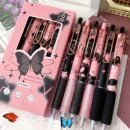 6-Pack Butterfly & Rose Flower Retractable Gel Pens, 0.5mm Fine Point, Black Ink, Durable Plastic, No Feathering, Ideal for School, Office, Home Stationery, Perfect Gift for Girls and Boys