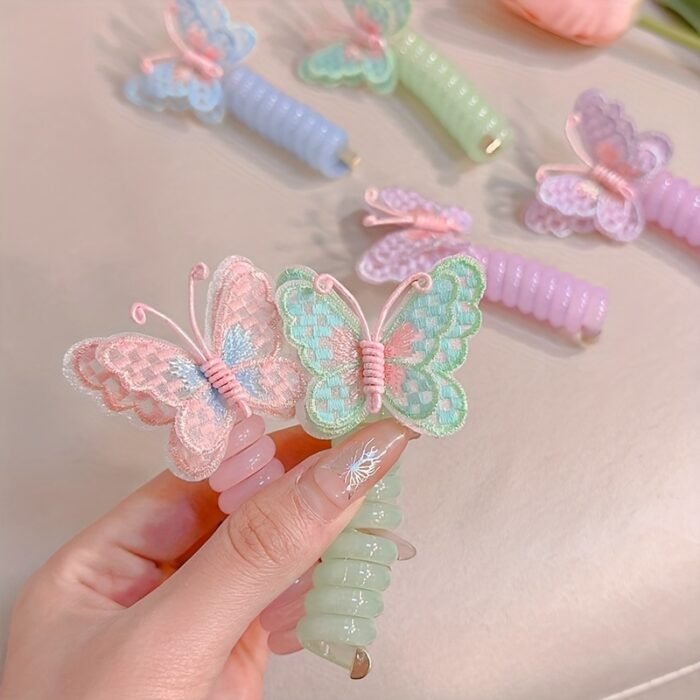GUIJUI 2pcs Cute Butterfly Phone Cord Hair Ties for Kids, High Elasticity Resin Hair Bands, All-Season Daily & Casual Wear, Christmas & Valentine'S Day Gift, Knit Fabric Weaving Method - Image 10